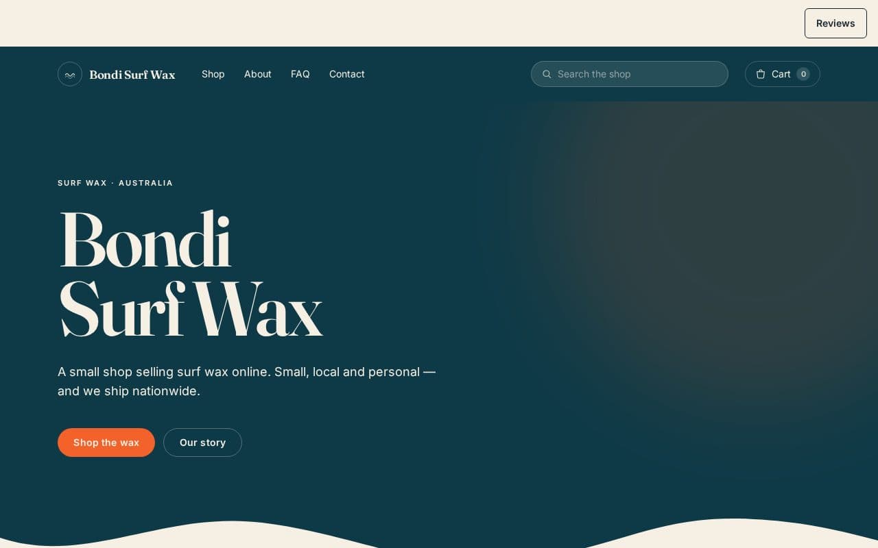 The front page of Bondi Surf Wax, an example store Captain built